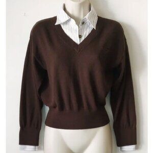 V-Neck Monogram Sweater Shirt Collar & Cuffs